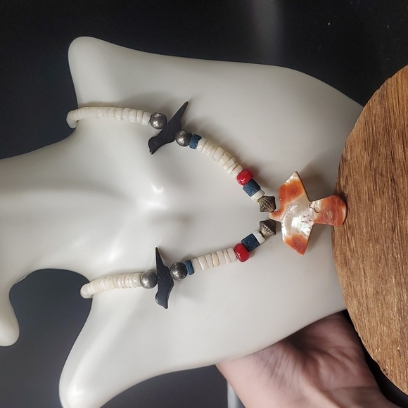 N3417 Santa domingo thunderbird necklace bone turqoiuse mother of pearl and more
